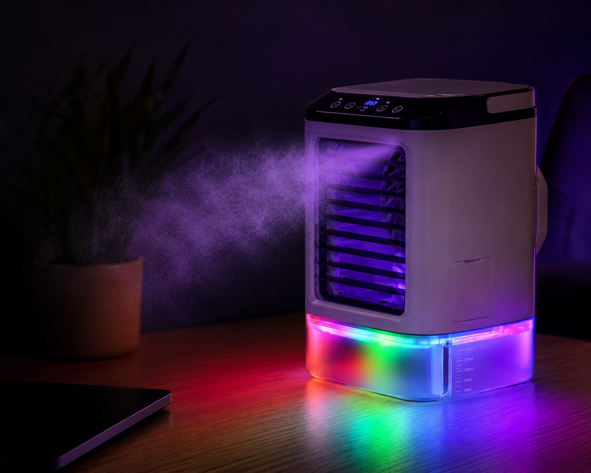Climatiseur Portable Breezio Pro - Réservoir 900ml, Double Atomiseur, Veilleuse 7 Couleurs, 3 Vitesses