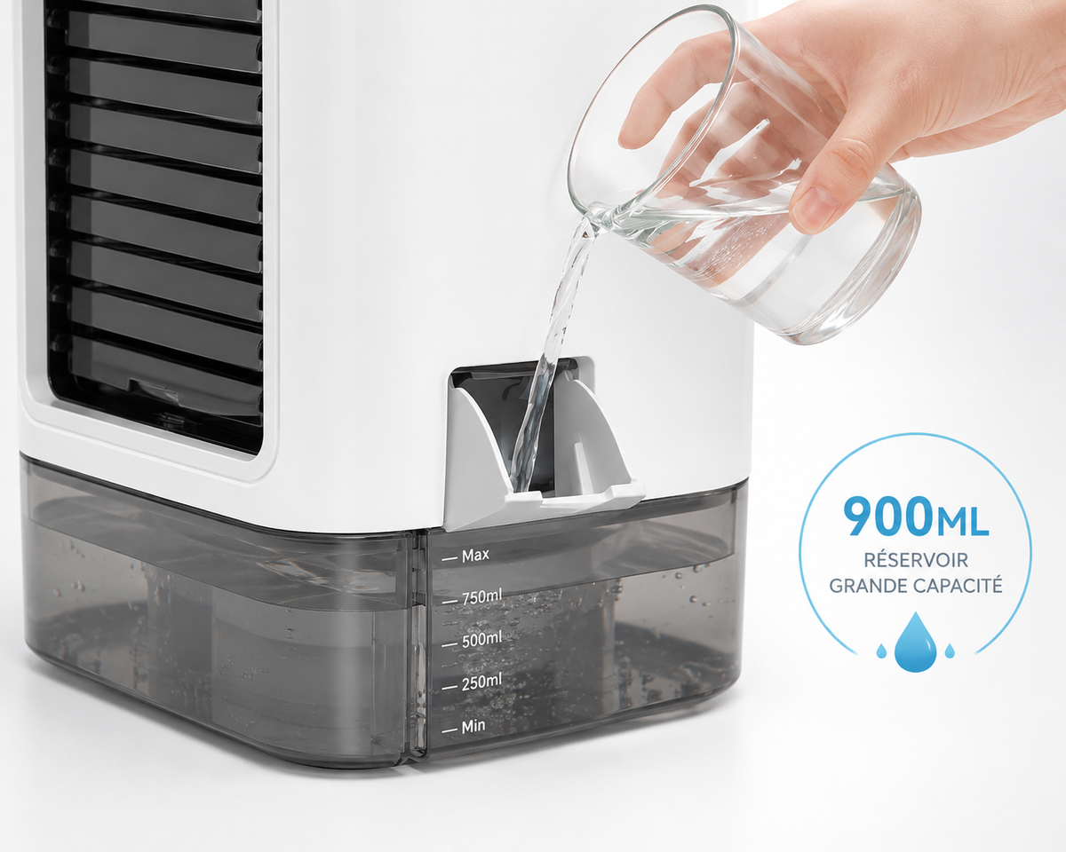 Climatiseur Portable Breezio Pro - Réservoir 900ml, Double Atomiseur, Veilleuse 7 Couleurs, 3 Vitesses